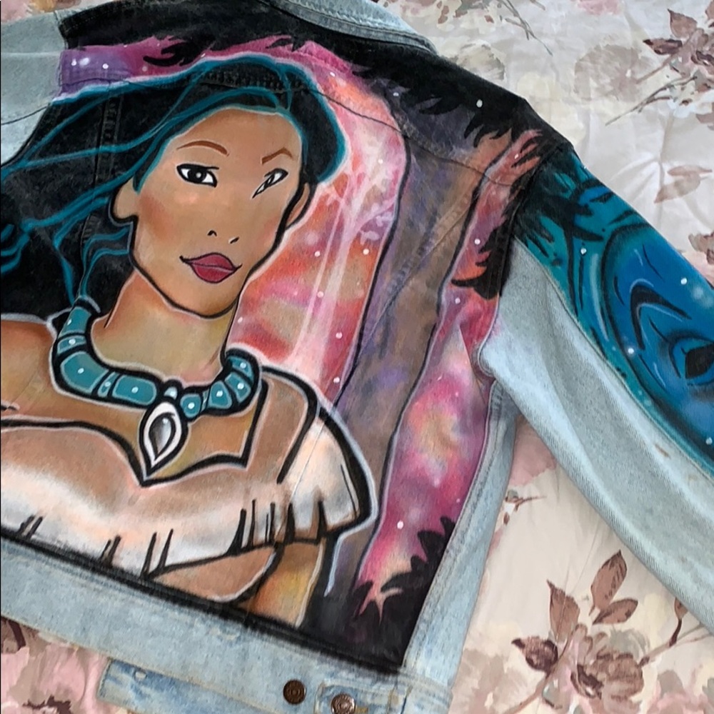 One of a kind jean jacket spray painted